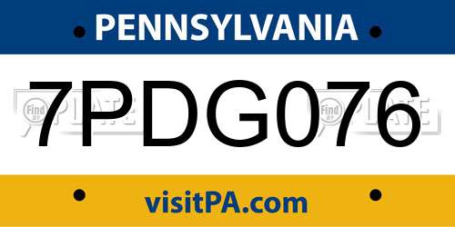 7PDG076 Pennsylvania License Plate