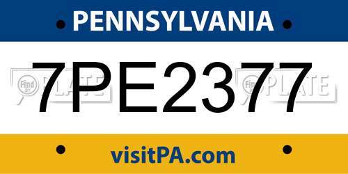 7PE2377 Pennsylvania License Plate