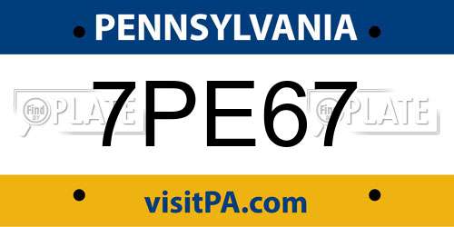 7PE67 Pennsylvania License Plate