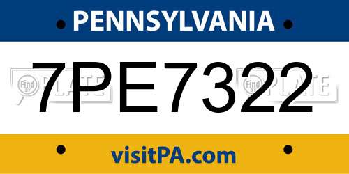 7PE7322 Pennsylvania License Plate