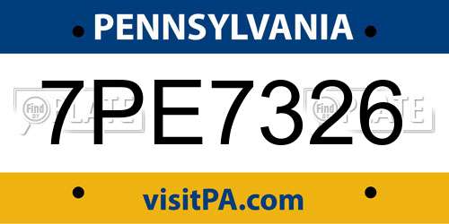 7PE7326 Pennsylvania License Plate
