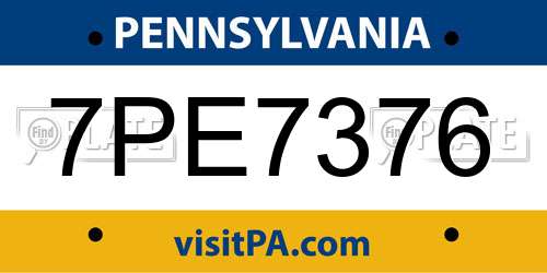 7PE7376 Pennsylvania License Plate