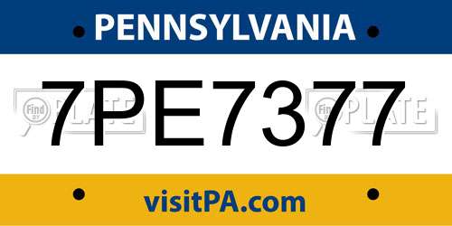 7PE7377 Pennsylvania License Plate