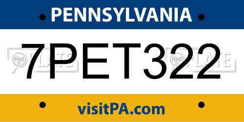 7PET322 Pennsylvania License Plate