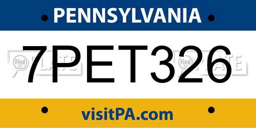 7PET326 Pennsylvania License Plate