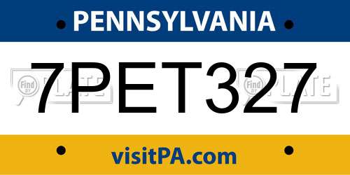 7PET327 Pennsylvania License Plate