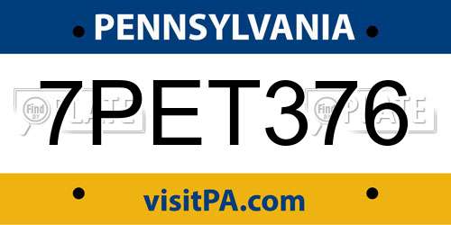 7PET376 Pennsylvania License Plate