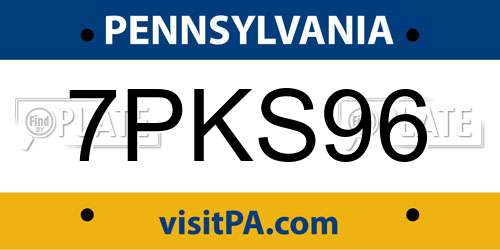 7PKS96 Pennsylvania License Plate