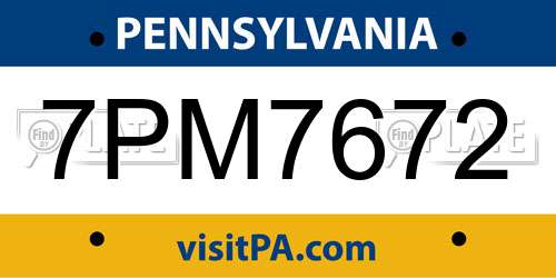 7PM7672 Pennsylvania License Plate