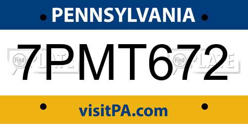 7PMT672 Pennsylvania License Plate
