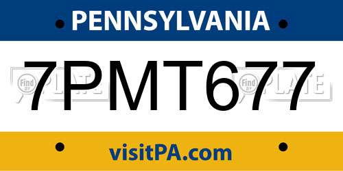 7PMT677 Pennsylvania License Plate