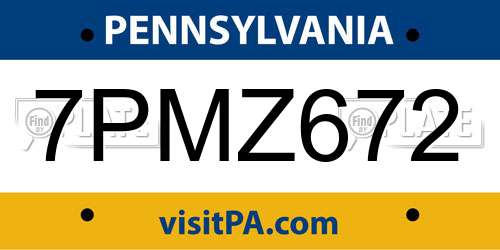 7PMZ672 Pennsylvania License Plate