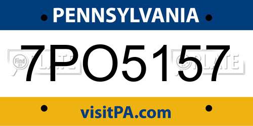 7PO5157 Pennsylvania License Plate