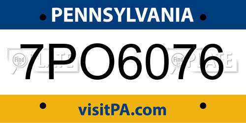 7PO6076 Pennsylvania License Plate