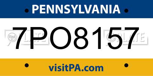 7PO8157 Pennsylvania License Plate