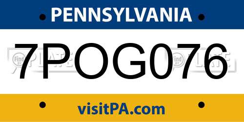 7POG076 Pennsylvania License Plate