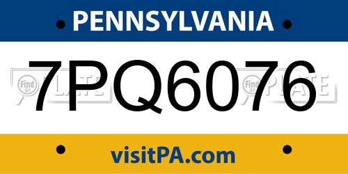 7PQ6076 Pennsylvania License Plate