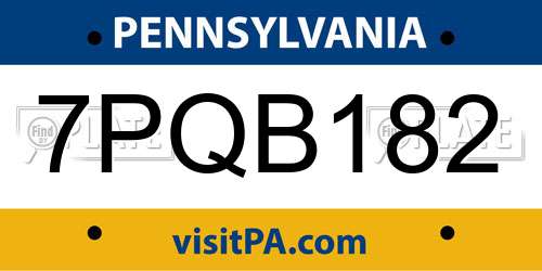 7PQB182 Pennsylvania License Plate