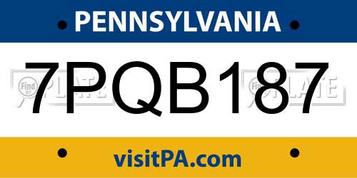 7PQB187 Pennsylvania License Plate