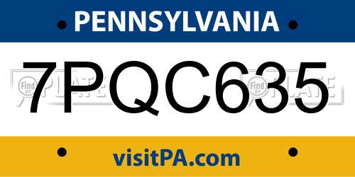 7PQC635 Pennsylvania License Plate