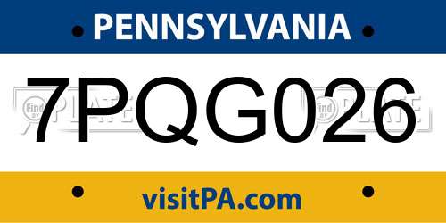 7PQG026 Pennsylvania License Plate