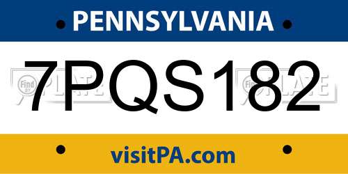 7PQS182 Pennsylvania License Plate