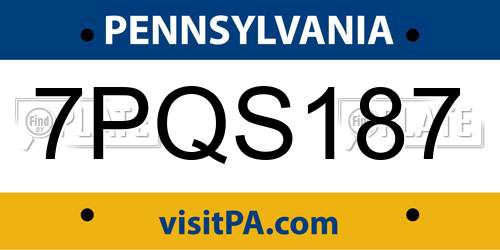 7PQS187 Pennsylvania License Plate