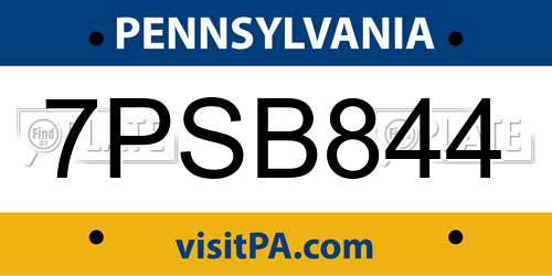 7PSB844 Pennsylvania License Plate