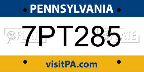 7PT285 Pennsylvania License Plate