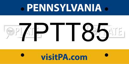 7PTT85 Pennsylvania License Plate