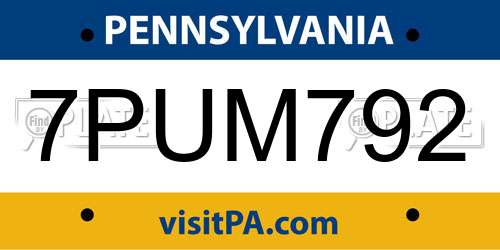 7PUM792 Pennsylvania License Plate
