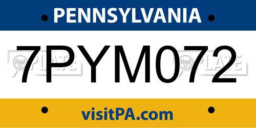 7PYM072 Pennsylvania License Plate