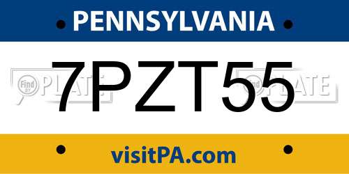 7PZT55 Pennsylvania License Plate