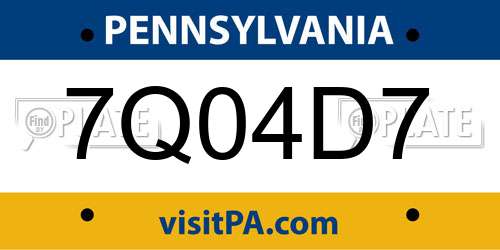 7Q04D7 Pennsylvania License Plate