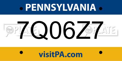 7Q06Z7 Pennsylvania License Plate