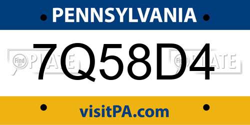 7Q58D4 Pennsylvania License Plate