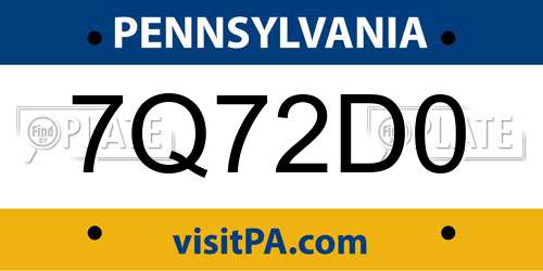 7Q72D0 Pennsylvania License Plate