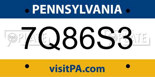 7Q86S3 Pennsylvania License Plate