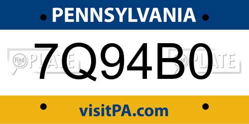 7Q94B0 Pennsylvania License Plate