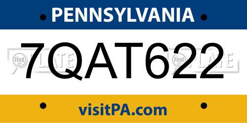 7QAT622 Pennsylvania License Plate