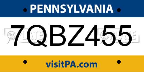 7QBZ455 Pennsylvania License Plate