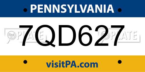7QD627 Pennsylvania License Plate