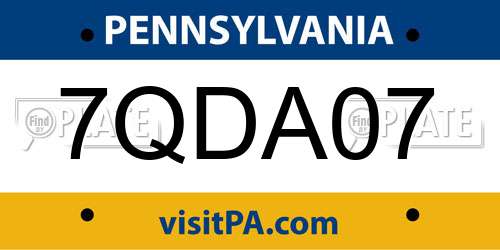 7QDA07 Pennsylvania License Plate