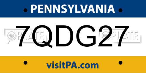7QDG27 Pennsylvania License Plate