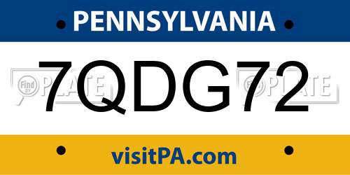 7QDG72 Pennsylvania License Plate
