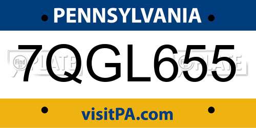 7QGL655 Pennsylvania License Plate