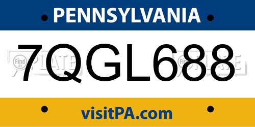 7QGL688 Pennsylvania License Plate