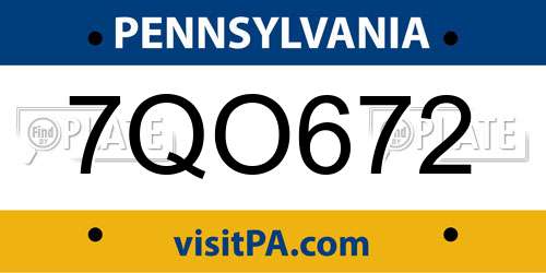 7QO672 Pennsylvania License Plate
