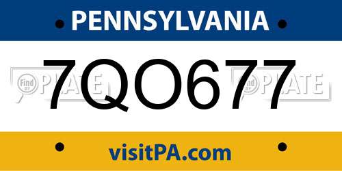 7QO677 Pennsylvania License Plate