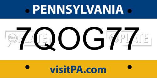 7QOG77 Pennsylvania License Plate
